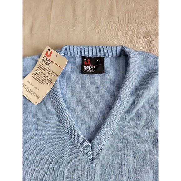 Robert Bruce Mens XL V Neck Sweater Pullover Blue Knit Casual 90s USA NOS NWT - Picture 4 of 13